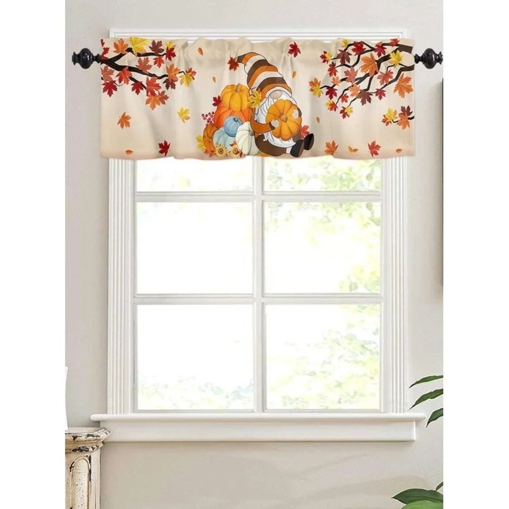 Fall Autumn Gnome Window Valance Pumpkin Maple Leaf Kitchen Curtain 54x18 NEW